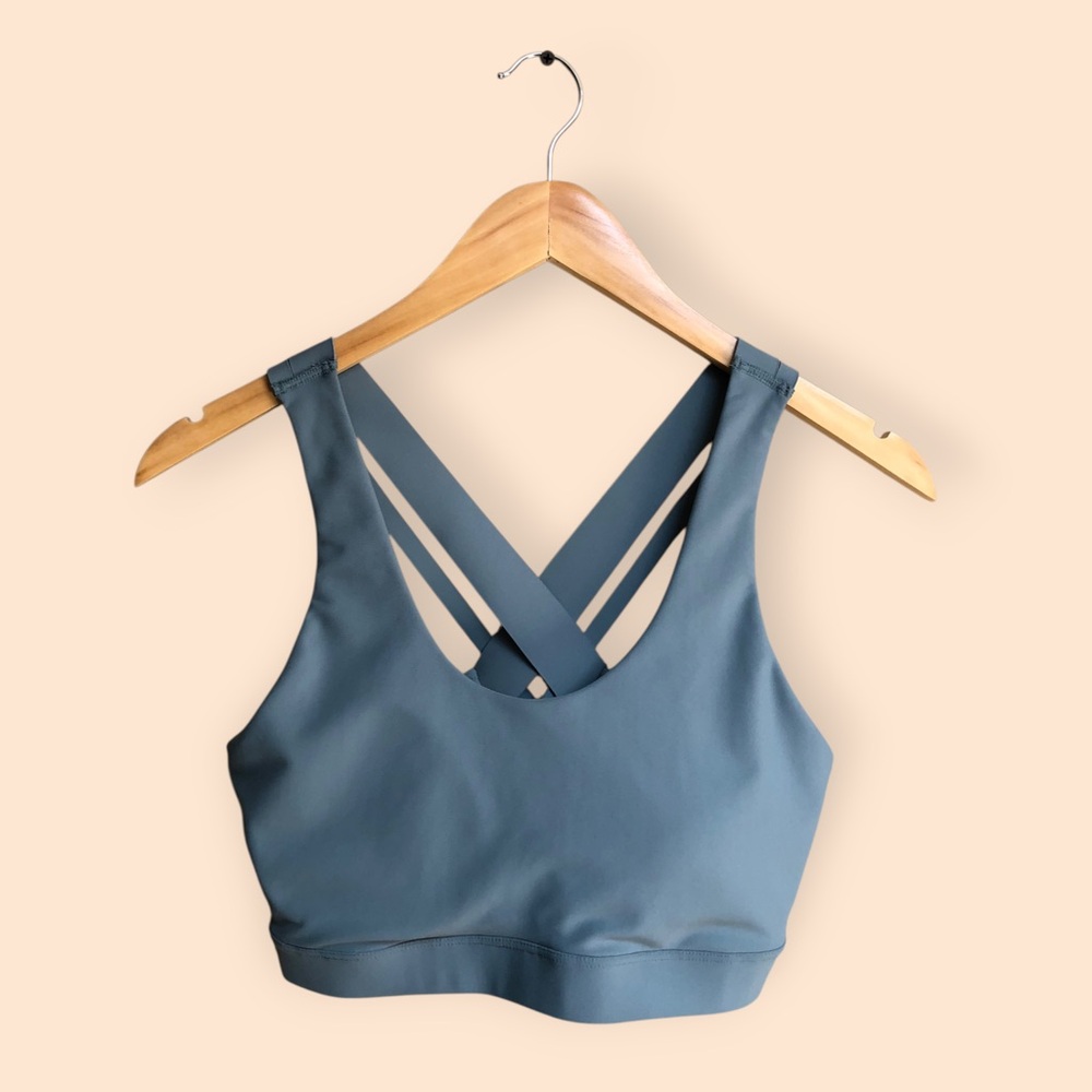 Old Navy Active Powersoft Blue Gray Racerback Sports Bra Medium Support Women M